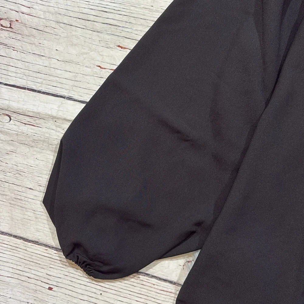 NWT J. CREW Puff-Sleeve Satin-Back Crepe Top in Black Tall Fit